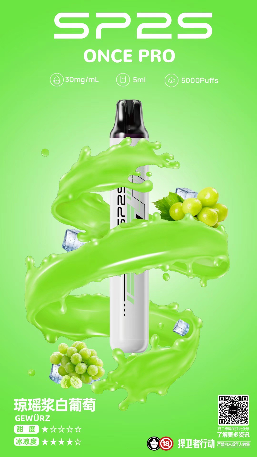 SP2S ONCE 5000口一次性電子煙-白葡萄口味